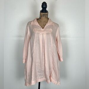 Embellish Linen Blend Tunic Mini Dress Size S/M Pink‎ Coastal Beach Lagenlook